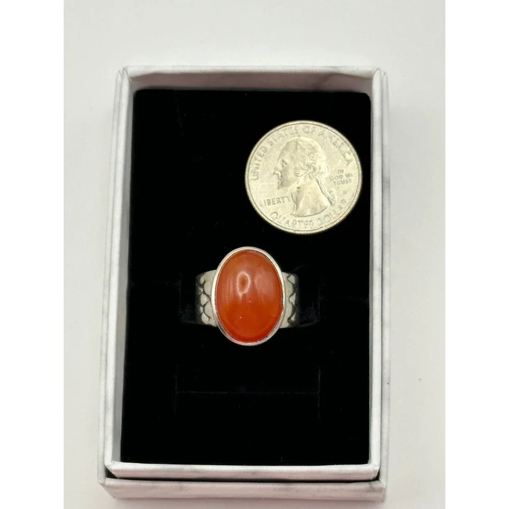 Carnelian Snake Skin Band Sterling Silver‎ Handmade Ring Size 8.5